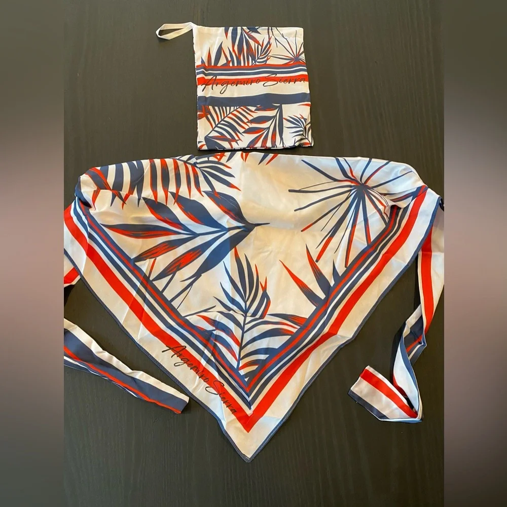 Argemiro Sierra Red, White & Blue Floral Print Face Mask Silky Bandana New